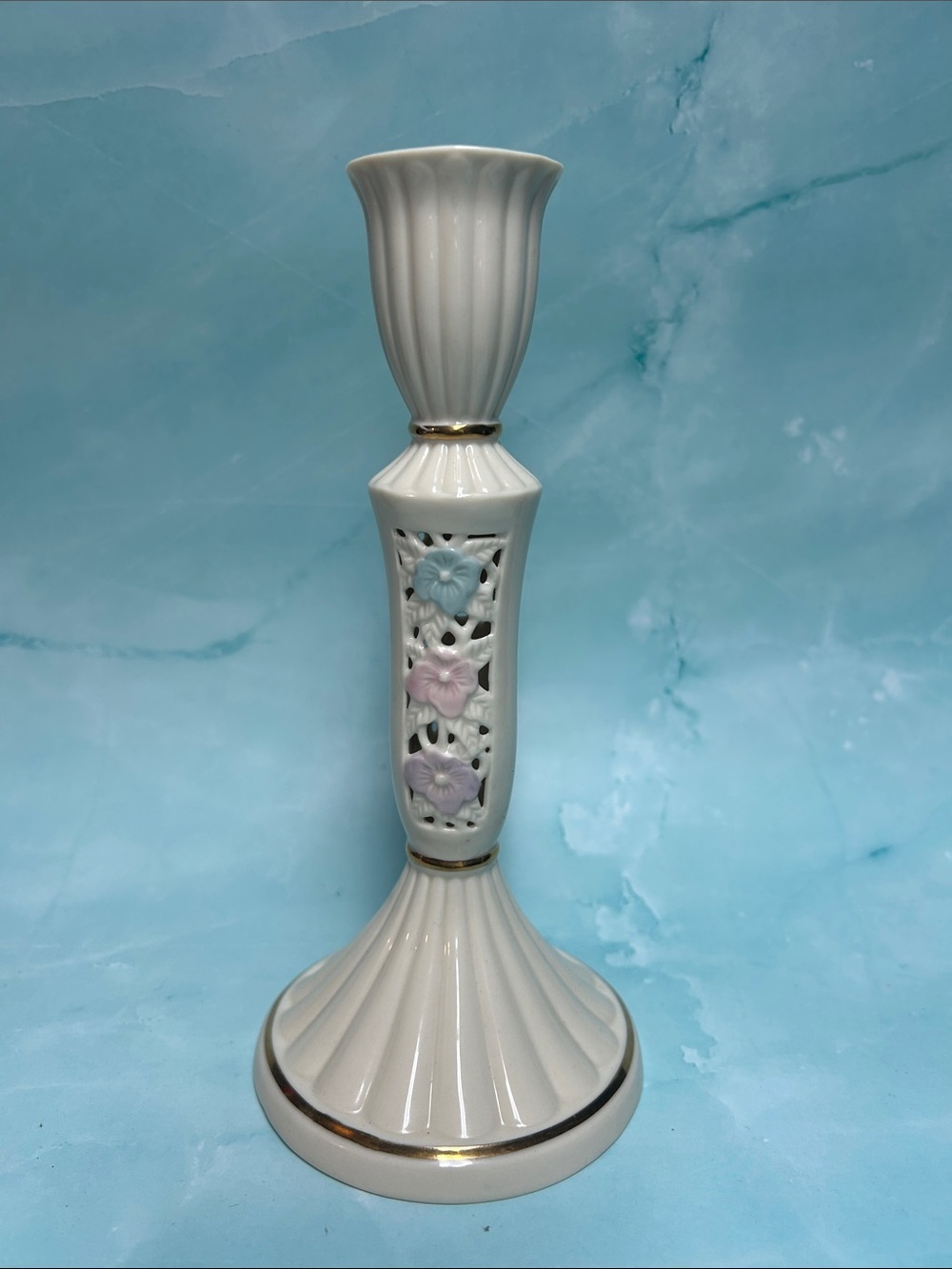 Partylite “Spring Blossom” Vintage Candlestick cream Porcelain Floral Accent